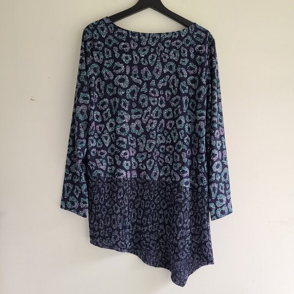 Blue Animal Print Asymmetric Tunic Top LP Petite QVC LS Office Casual Travel - Picture 2 of 13